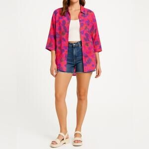 VINTAGE GRAFF Oversized Button-Up Shirt | XL | Abstract Print | 80s Maximalism
